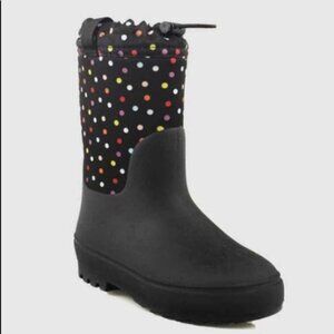 Cat & Jack Robbie Kids Size 2 Pull-on Rain Winter Black Boots Polka Dot